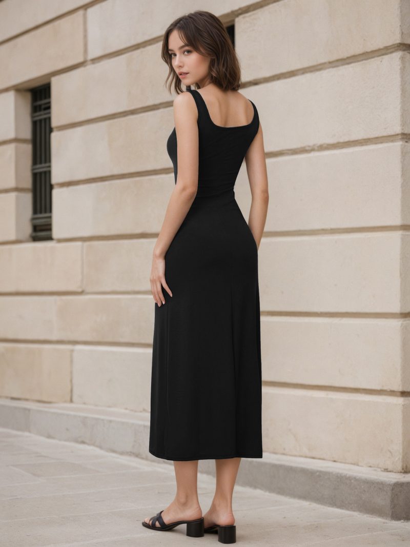 Sleeveless Slim Square Collar Elegant Summer Dress - Image 3