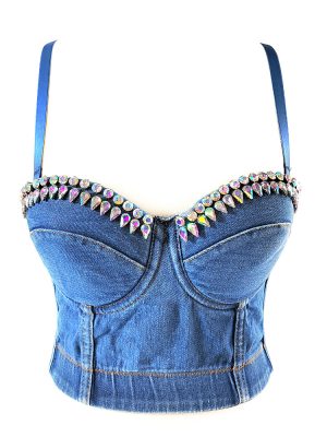 Dark Denim Spaghetti Strap Slim Diamond Top