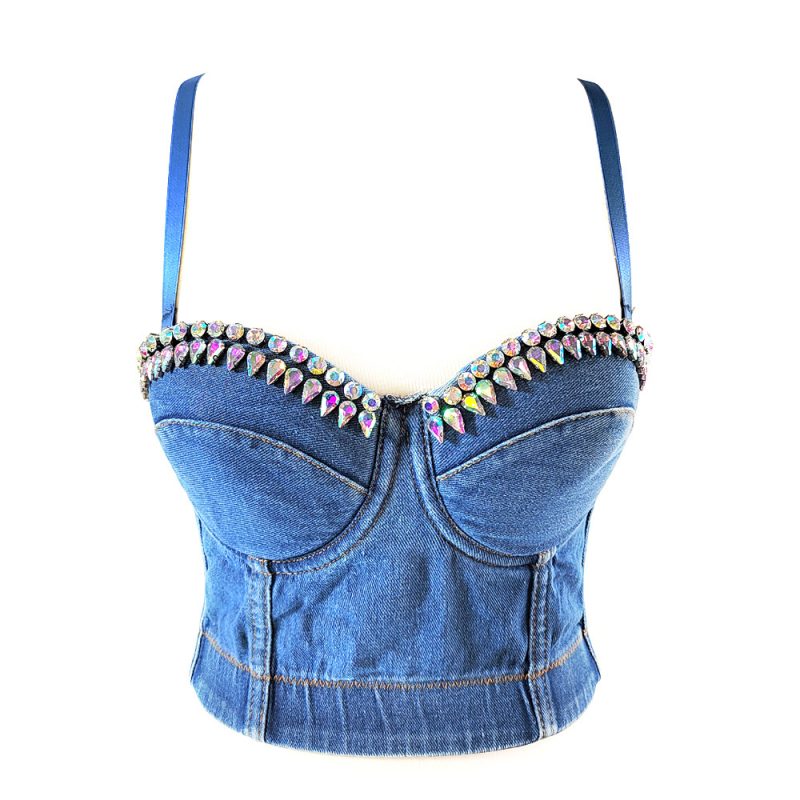 Dark Denim Spaghetti Strap Slim Diamond Top