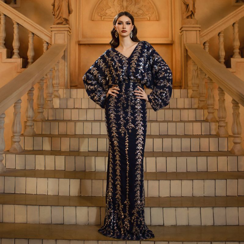 High-End V-Neck Sequined Fishtail Cocktail Dress