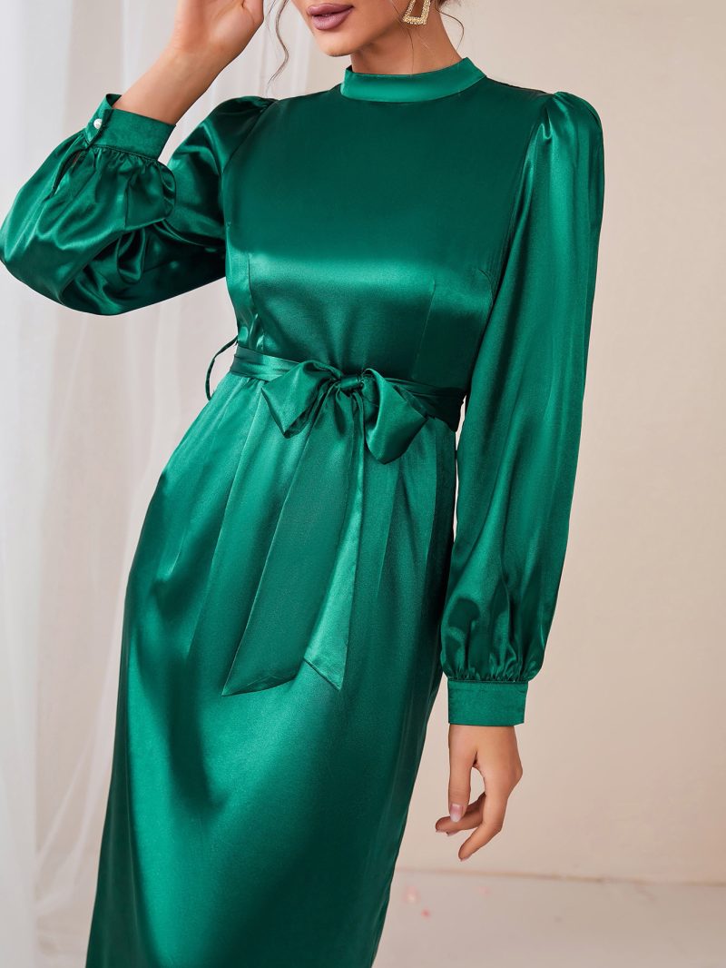 Elegant Satin High Waist Back Slit Dress - Image 2