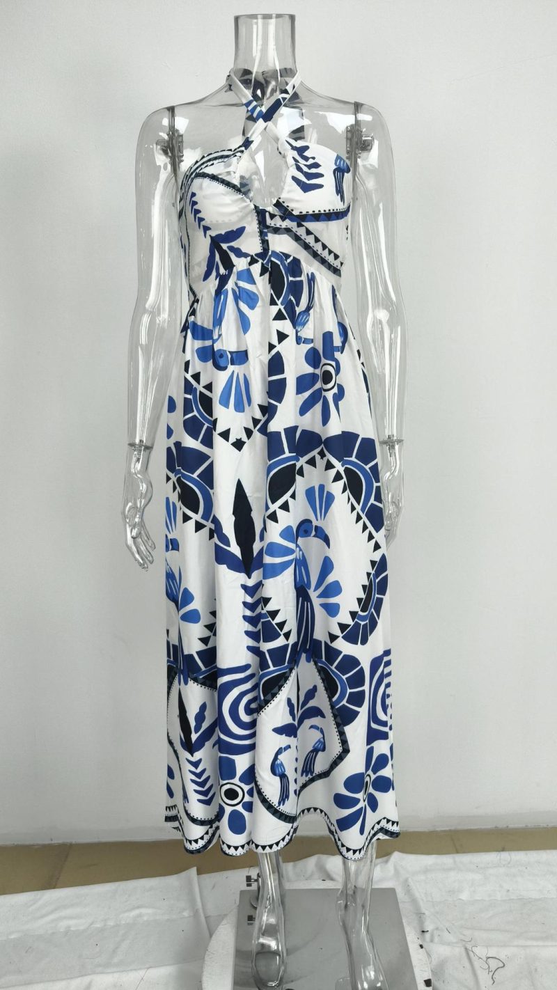 Printed Halter Tube Top Dress - Image 3