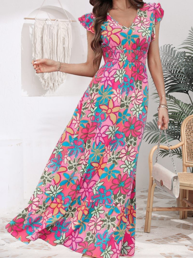 Fresh Sweet Floral Print Flying Sleeve Dress - Image 2