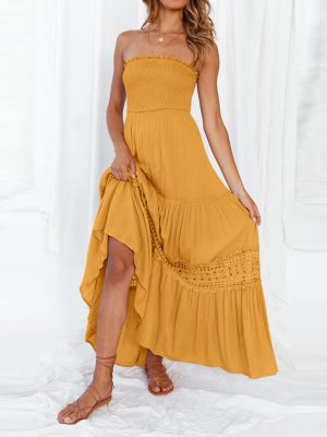 Retro Bohemian Tube Top Waist-Tight Maxi Dress