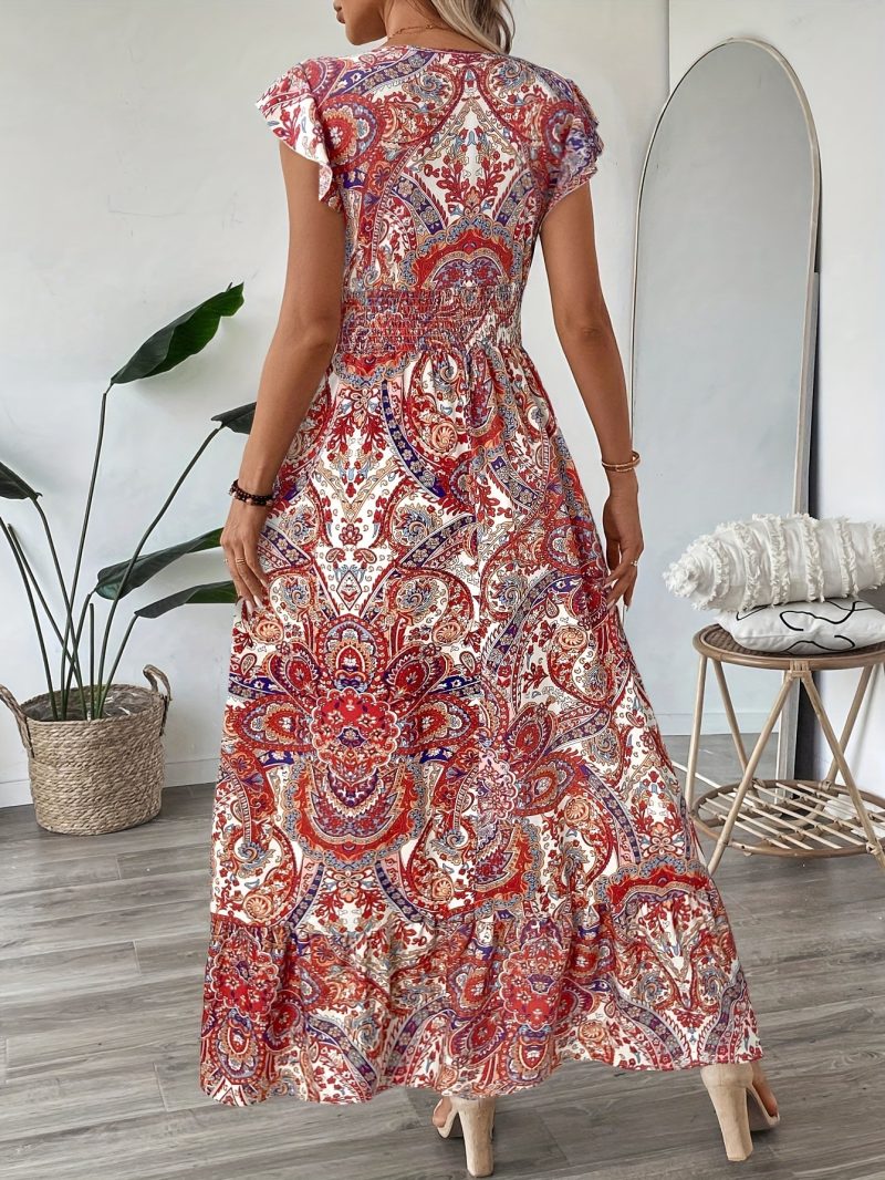 V-Neck Printed Smocked Waist Maxi Dress - Image 2