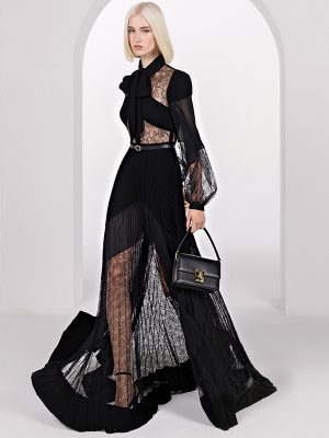 Star Lace Pleated Floor-Length Maxi Dress
