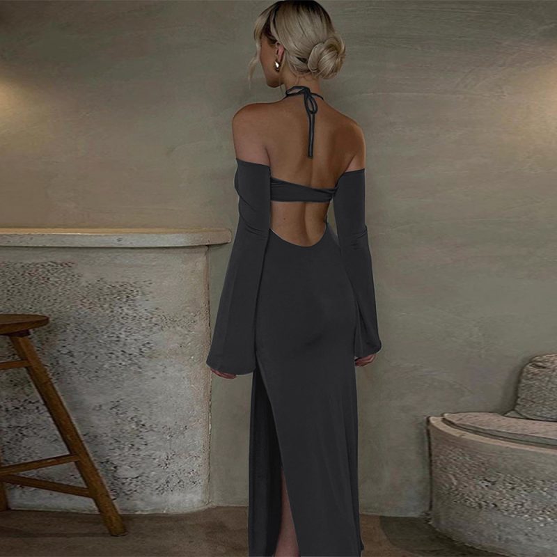 Halter Slit Dress Autumn Winter Sweet Niche Design - Image 2