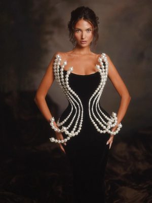 Retro Pearl Bandage Tube Top Maxi Dress