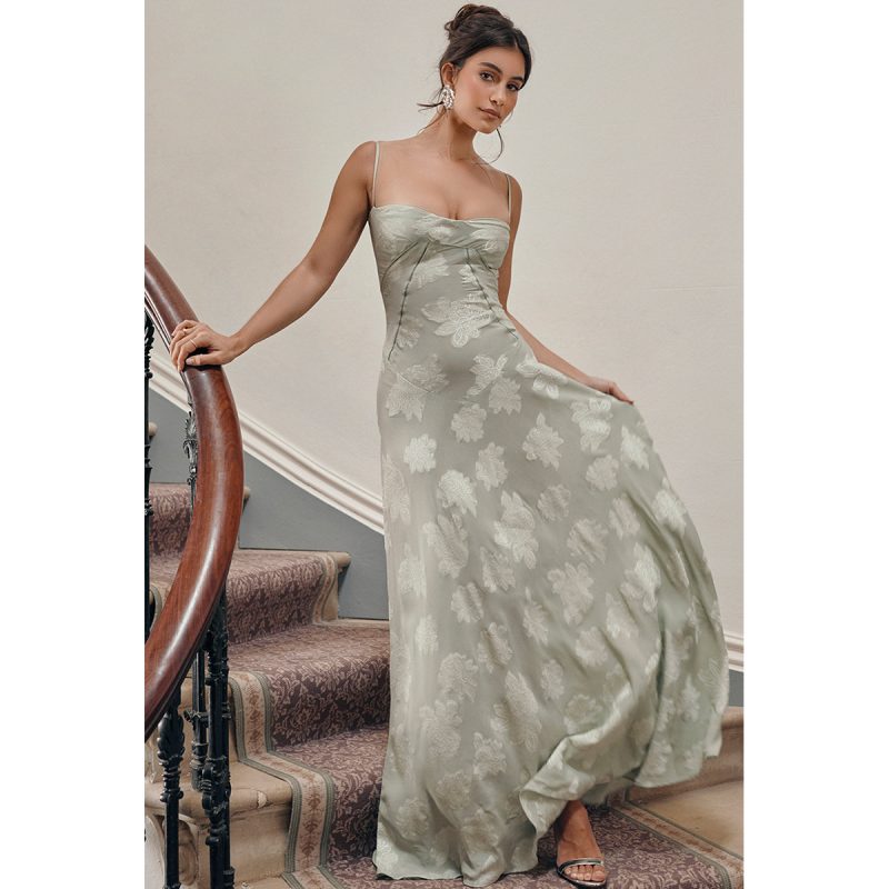 Lace See-Through Strap Slim Fit Evening Dress