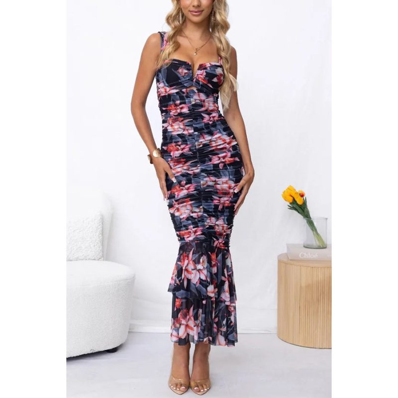 Printed Casual Sling Zipper Slim Fit Dress - Image 3