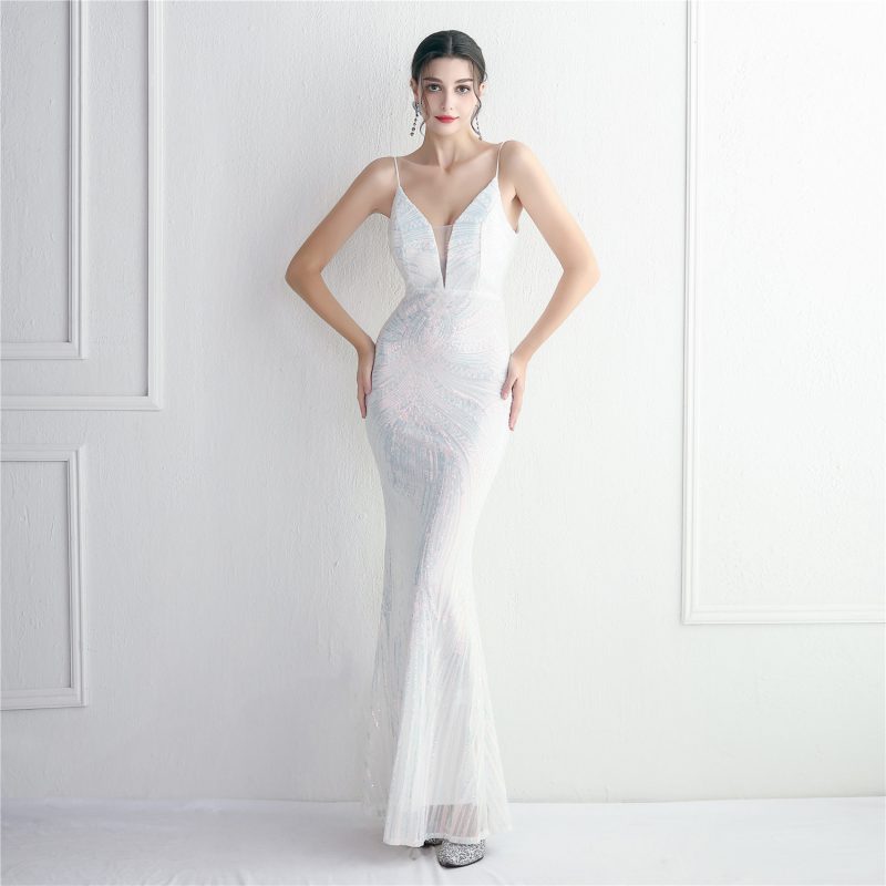 Elegant Floral Beaded Sequined Slim Fit Dress - Image 2