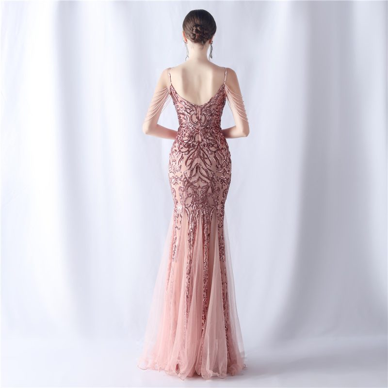 High-End Floral Sequin Beaded Evening Dress - Image 3