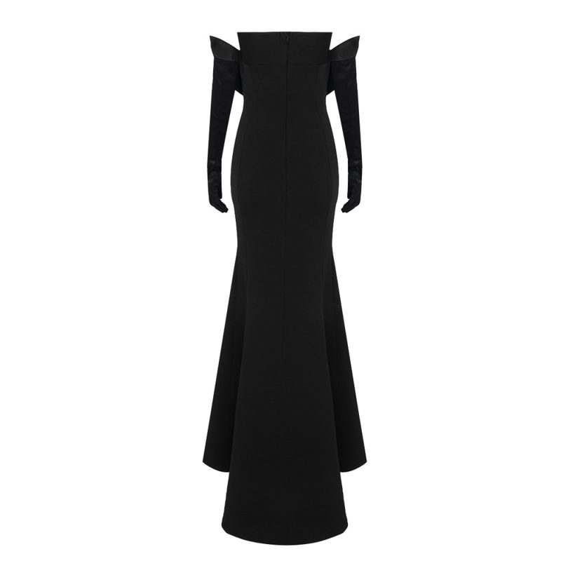 Black Floral Fishtail Maxi Dress for Women - Image 3