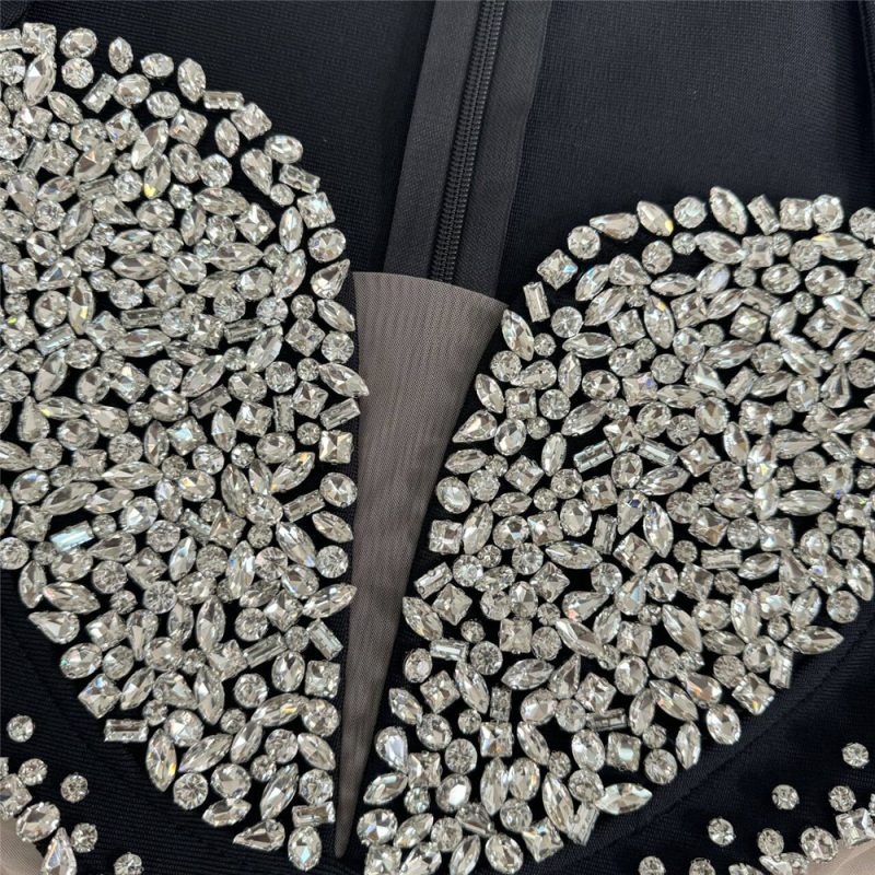 Slim Fit Mesh Diamond Bandage Slit Evening Dress - Image 4