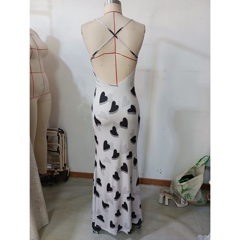Sexy Heart Print Backless Slim Fit Summer Dress - Image 4