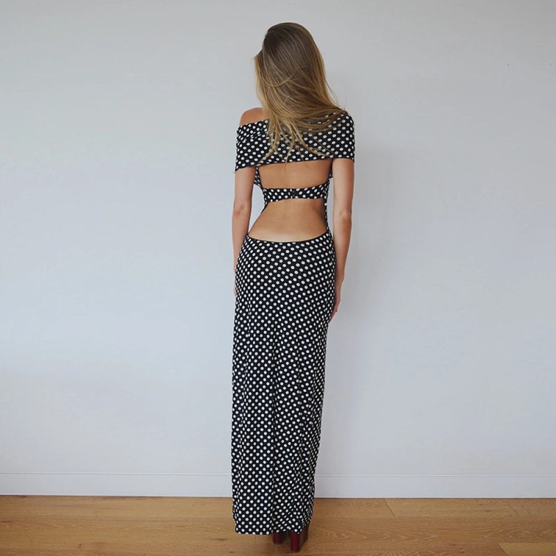 Spring Summer Dot Halter Slim Waist Dress