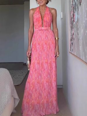 Deep V Plunge Lace-Up Backless Summer Dress