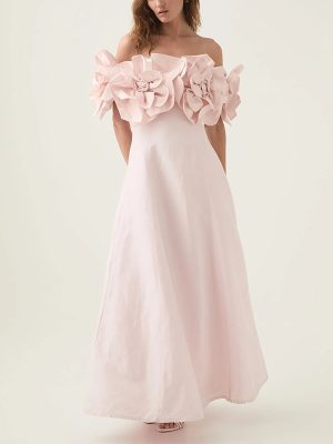 Graceful Floral Tube Top Slimming Maxi Dress