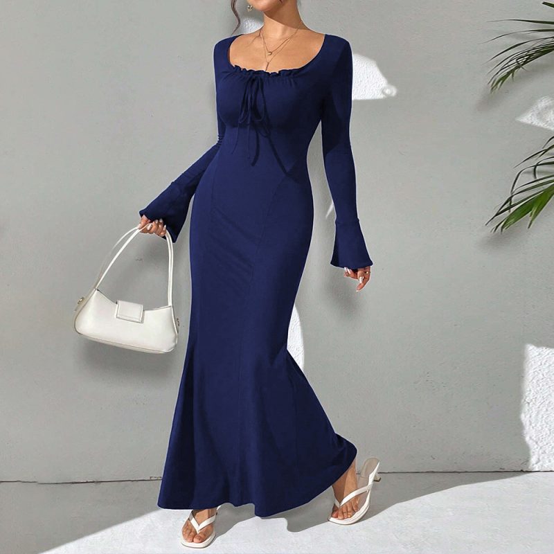 Simple Elegant Autumn Winter Sweet Niche Maxi Dress - Image 4