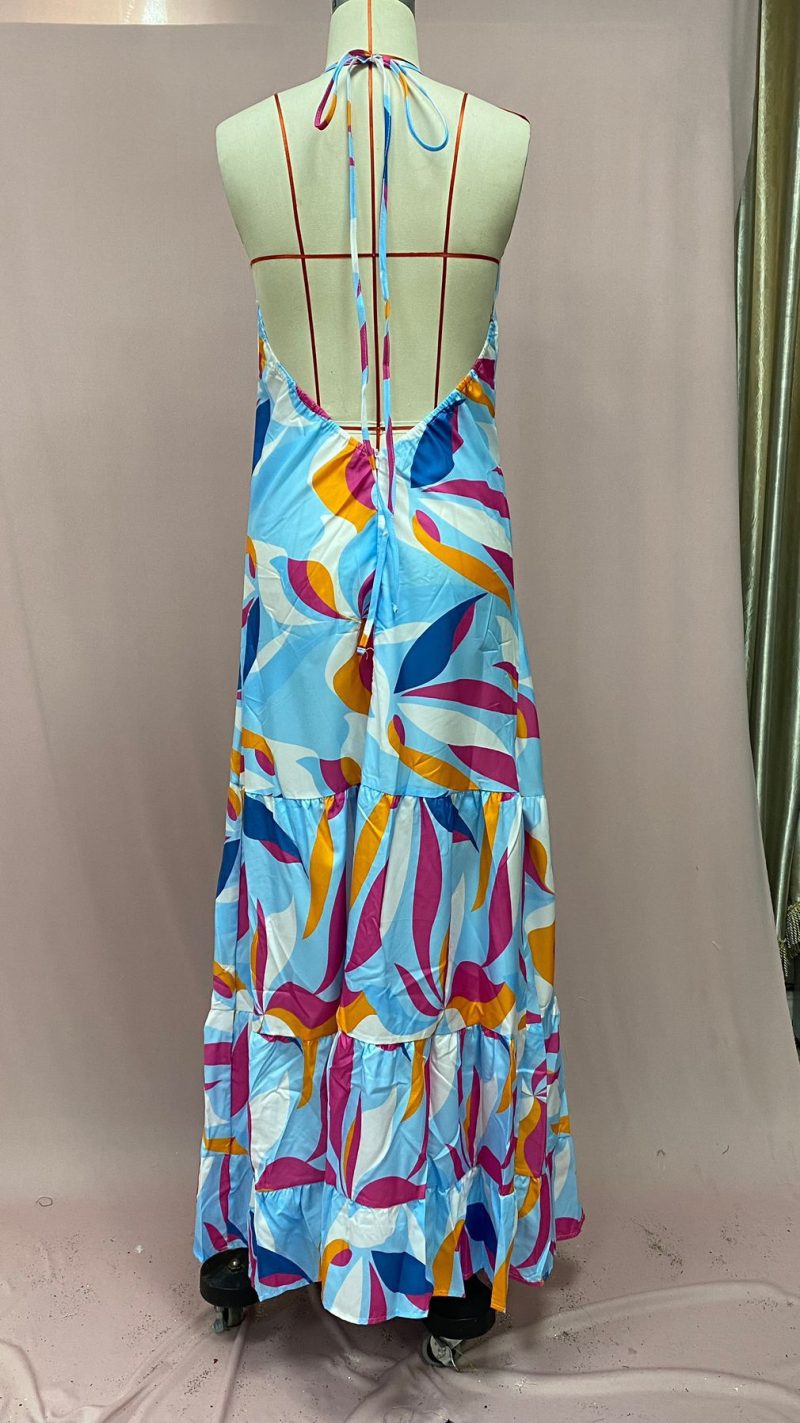 Slimming Printed Mid-Length Backless Office Dress - Image 4