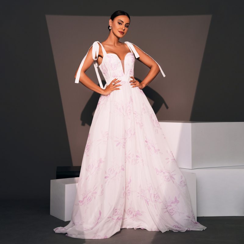 Elegant Sleeveless Off-Neck Printed Swing Evening Dress