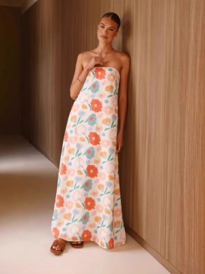 Summer Digital Print Tube Top Swing Dress