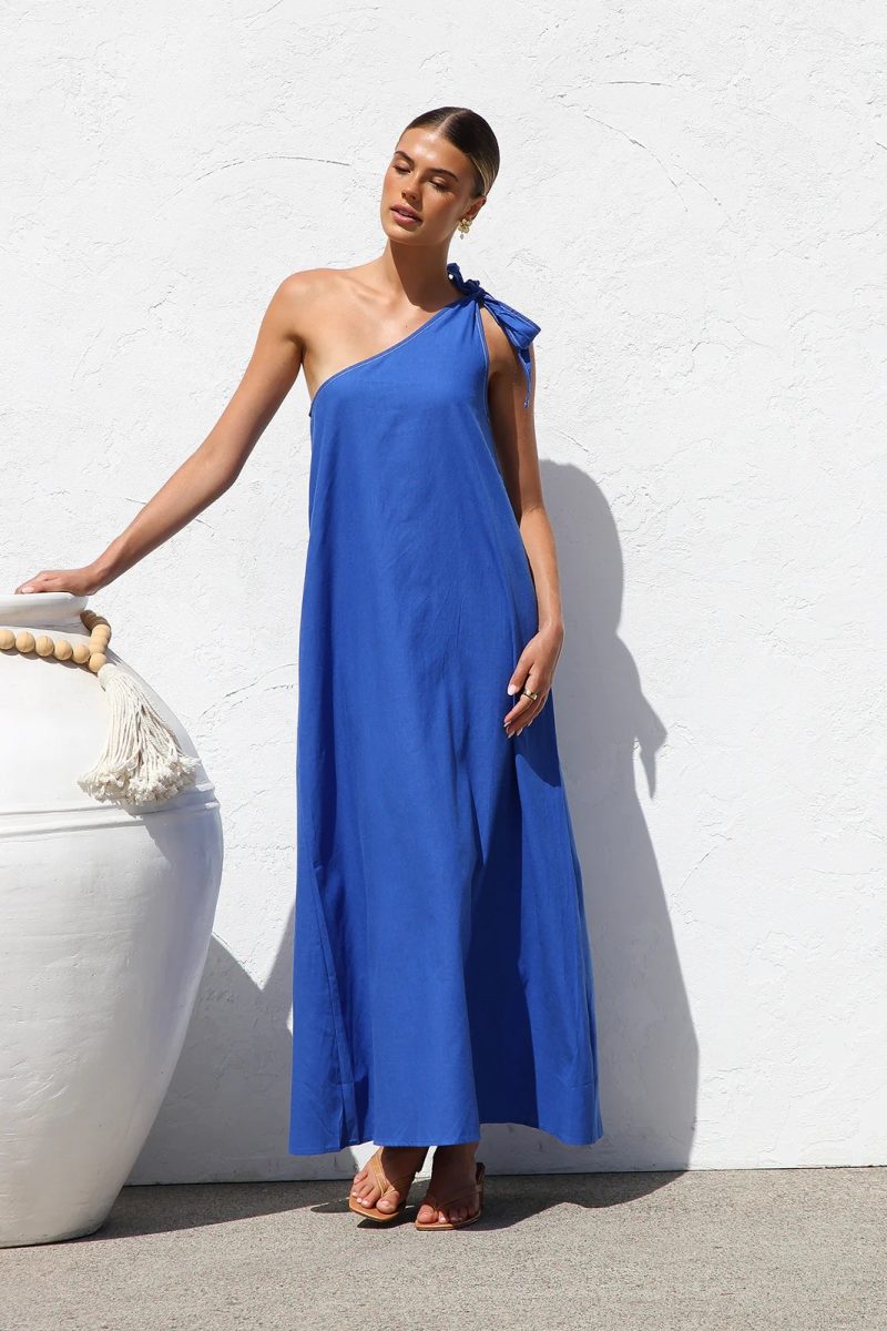 Casual Lace-Up Shoulder Swing Maxi Dress - Image 4