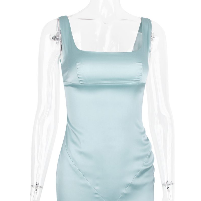 Elegant Satin Chiffon Splice Spring Sheath Dress - Image 4