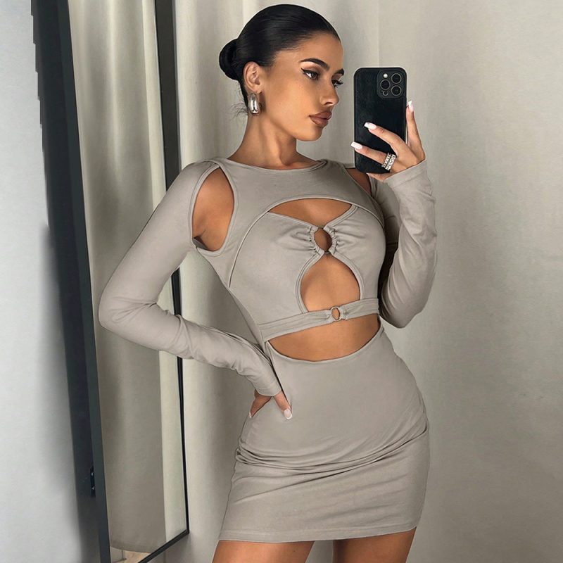 Sexy Milk Silk Hollow Out Hip Wrap Dress