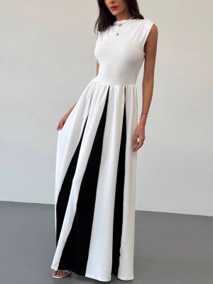 Elegant Round Neck Sleeveless Patchwork Evening Dress