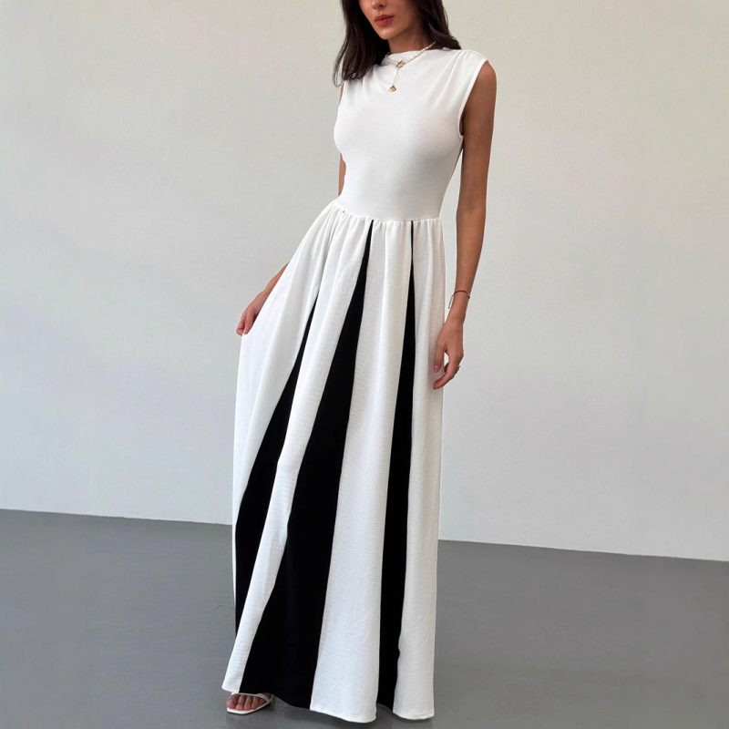 Elegant Round Neck Sleeveless Patchwork Evening Dress