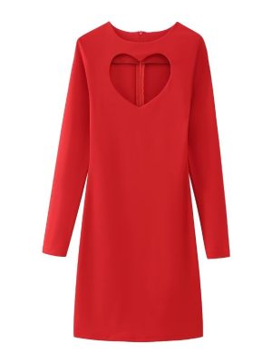 Hollow Heart Shape Slim Fit Long Sleeve Dress