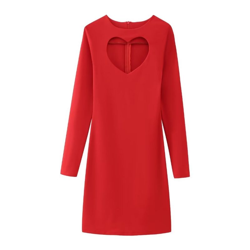 Hollow Heart Shape Slim Fit Long Sleeve Dress