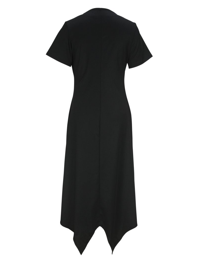 Elegant Asymmetric Hem Dress with Side Fastener - Image 3