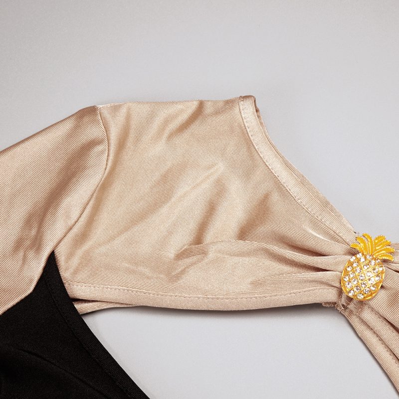 Autumn Pineapple Decorative Hollow Out Long Sleeve Dress - Image 4