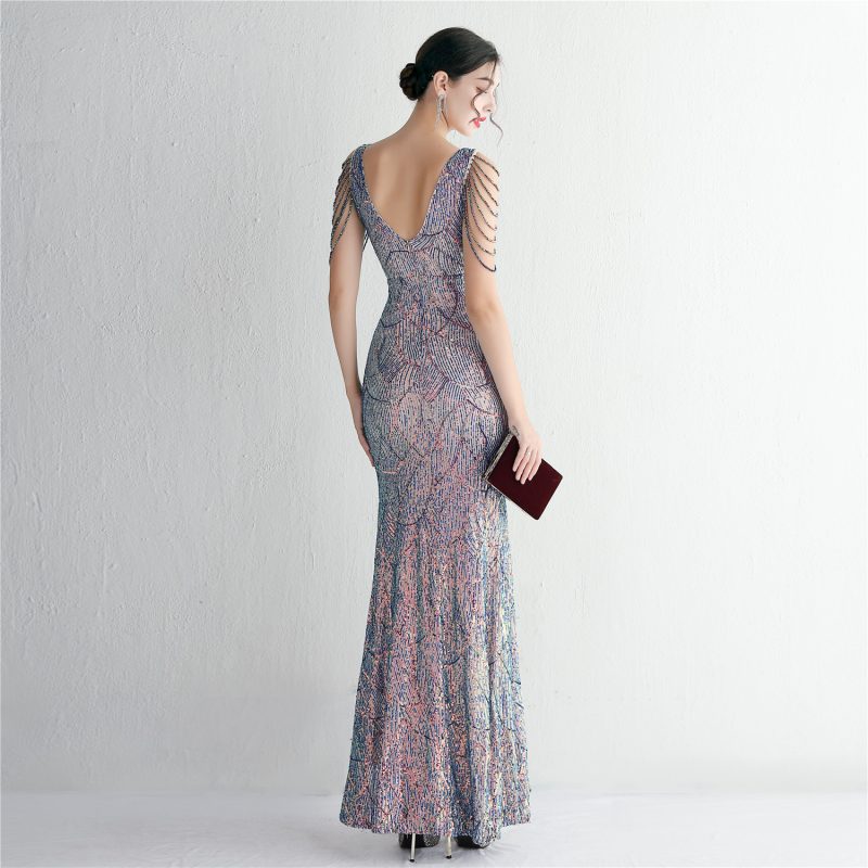 Elegant Sequin Slim Fit Long Fishtail Evening Dress - Image 4