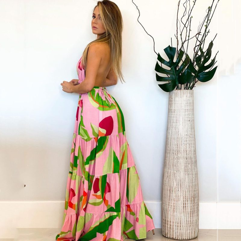 Bohemian Floral Plunge Backless Summer Dress - Image 2
