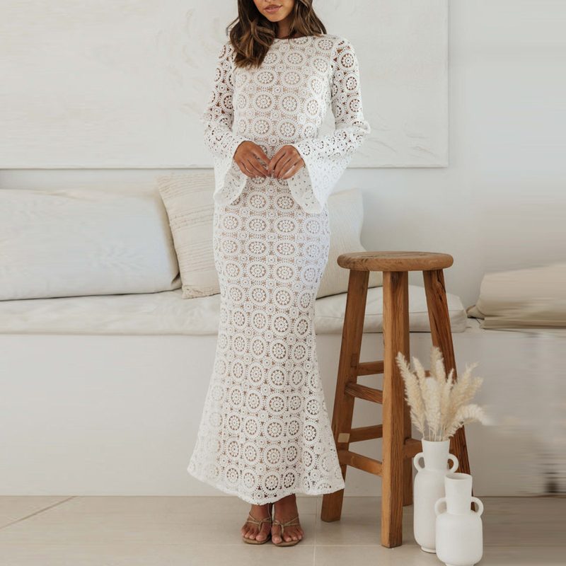 Sexy Hollow Out Crochet Knitted Backless Vacation Dress - Image 3