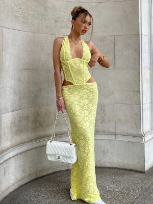 Sexy Halter Backless Cutout Split Dress