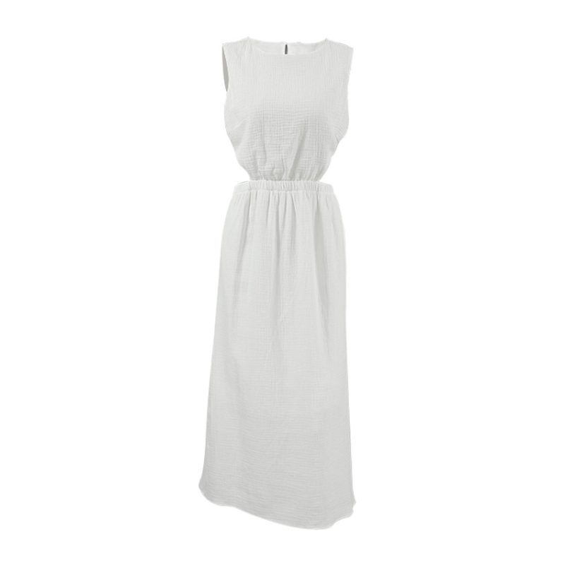 Elegant Hollow Out Crepe Cotton Cropped Dress - Image 4
