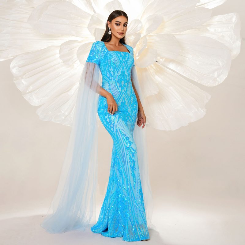 Elegant Long Sleeve Sequined Fishtail Cocktail Dress - Image 2