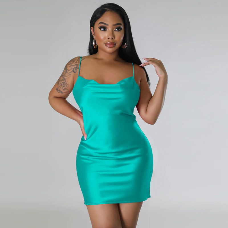 Sexy Silk Swing Collar Backless Sling Dress - Image 4