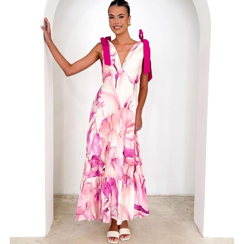 Summer Maxi Dress V-Neck Sleeveless Print