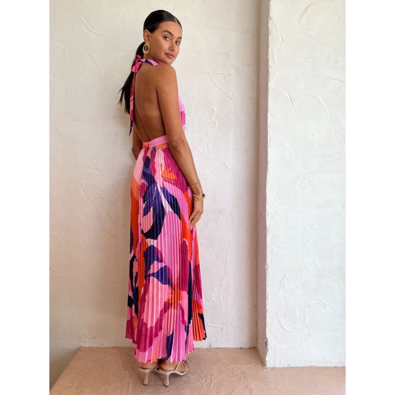 Women’s Halter Pleated Dress – Casual Summer Vacation - Image 4