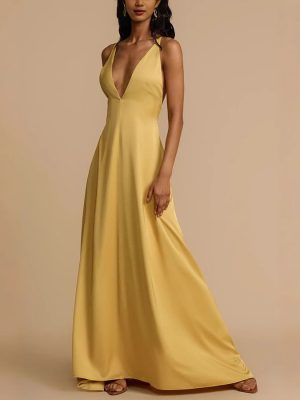 Sexy Backless V-Neck Satin Maxi Dress