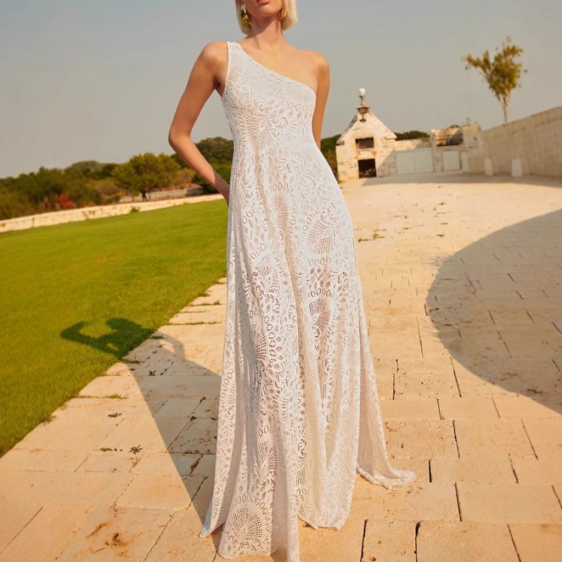 Summer Crochet Lace Slit Beach Maxi Dress