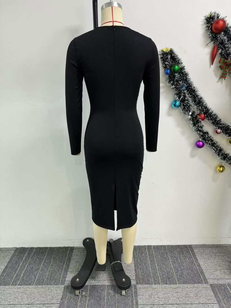Contrast Color Asymmetric Elastic Hip Slit Dress - Image 4