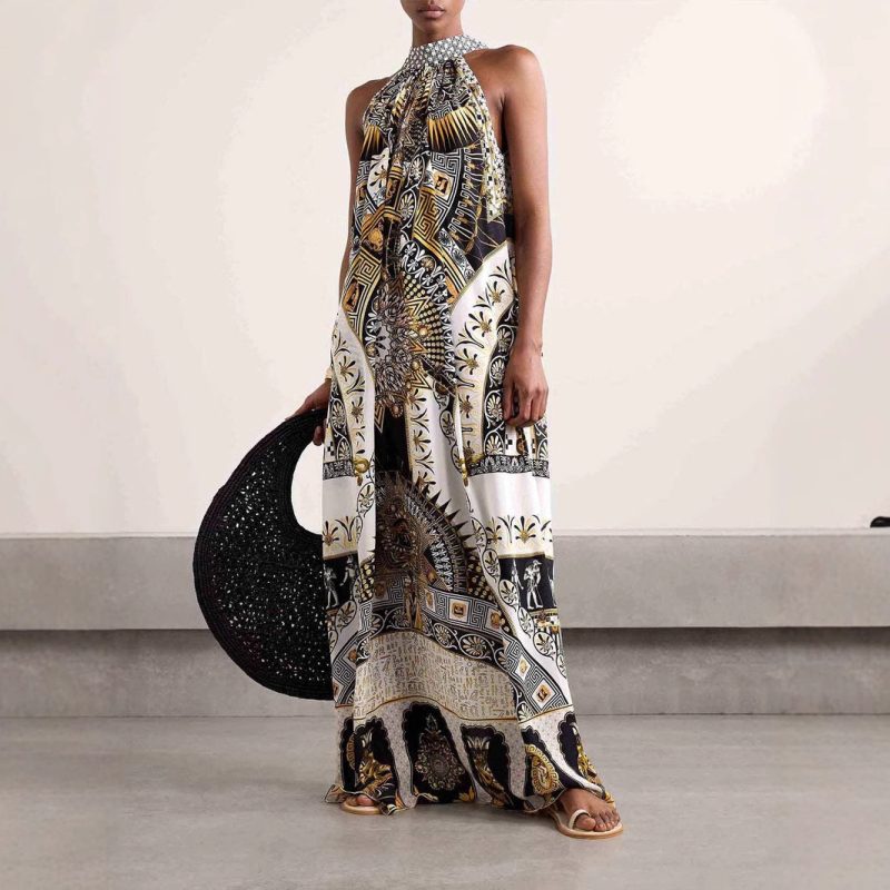 Hepburn-Inspired Slim Waist Maxi Dress Women