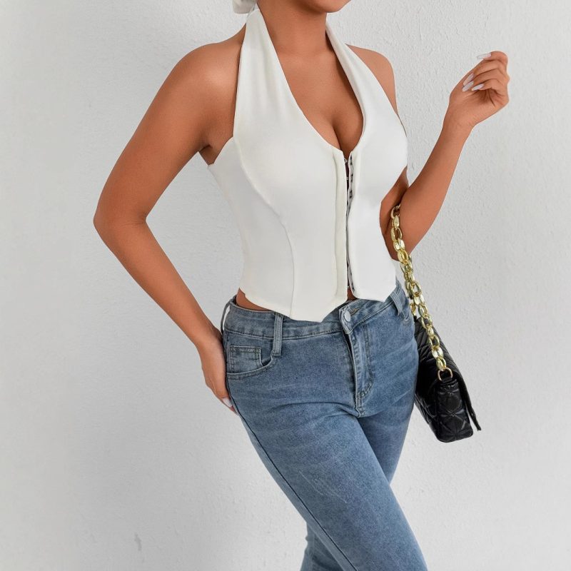 Sexy Backless V-Neck Halter Cropped Top Women - Image 2