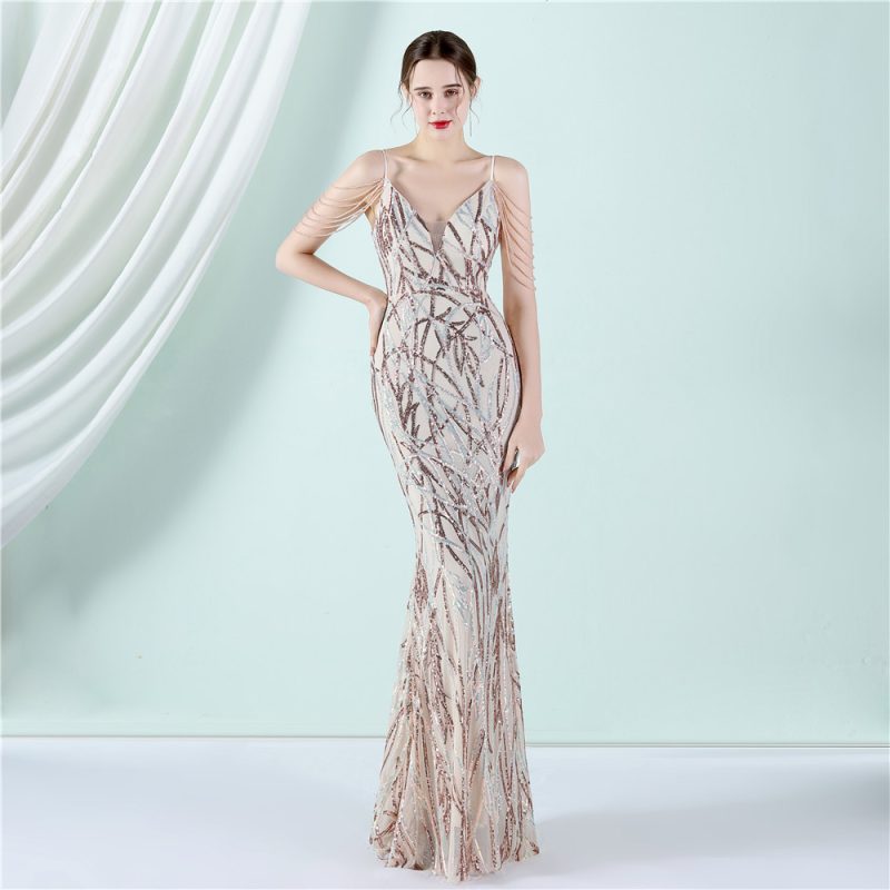 Sequin Sling Slim-Fit Fishtail Wedding Dress - Image 4